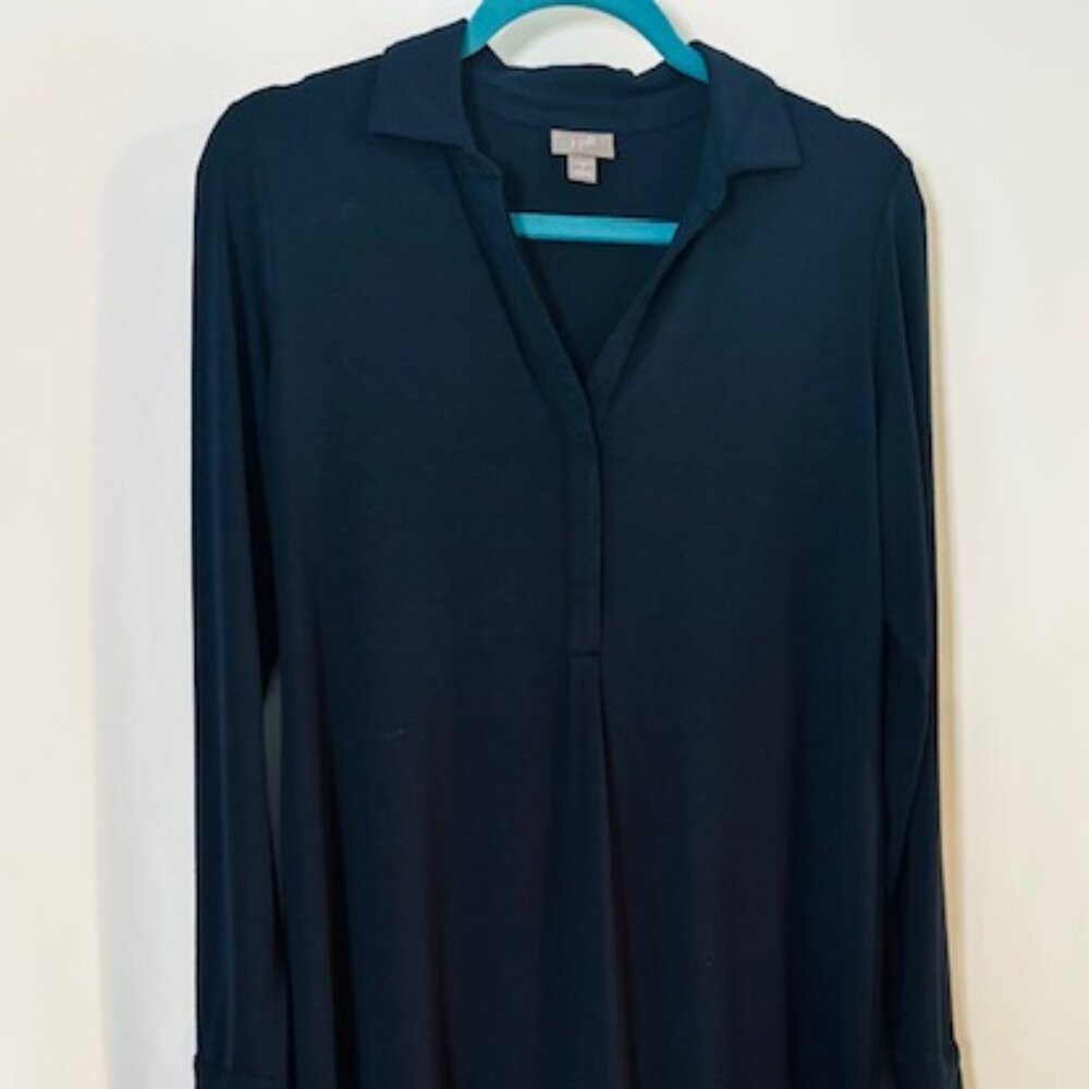 J Jill Stretch Collared Long Sleeve Navy Blue Casual Pullover Dress Size Small